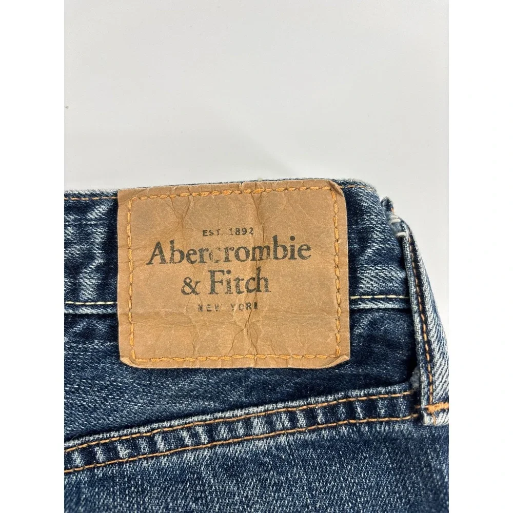 Abercrombie & Fitch Mens Blue Denim Classic Straight Distressed Jeans 34x32